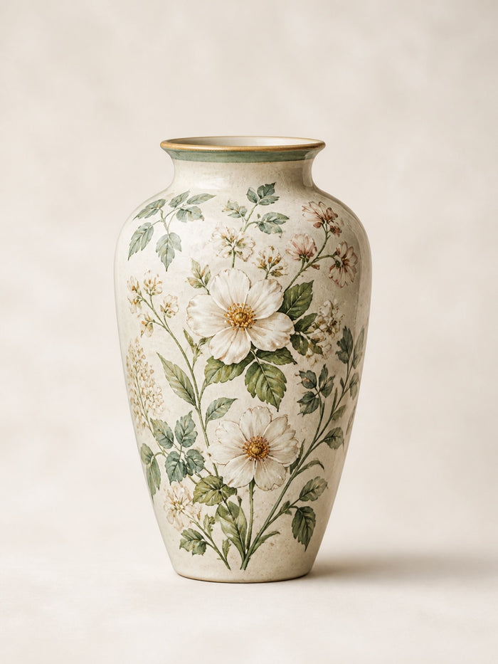 Botanical Hand-Painted Ceramic Decorative Vase