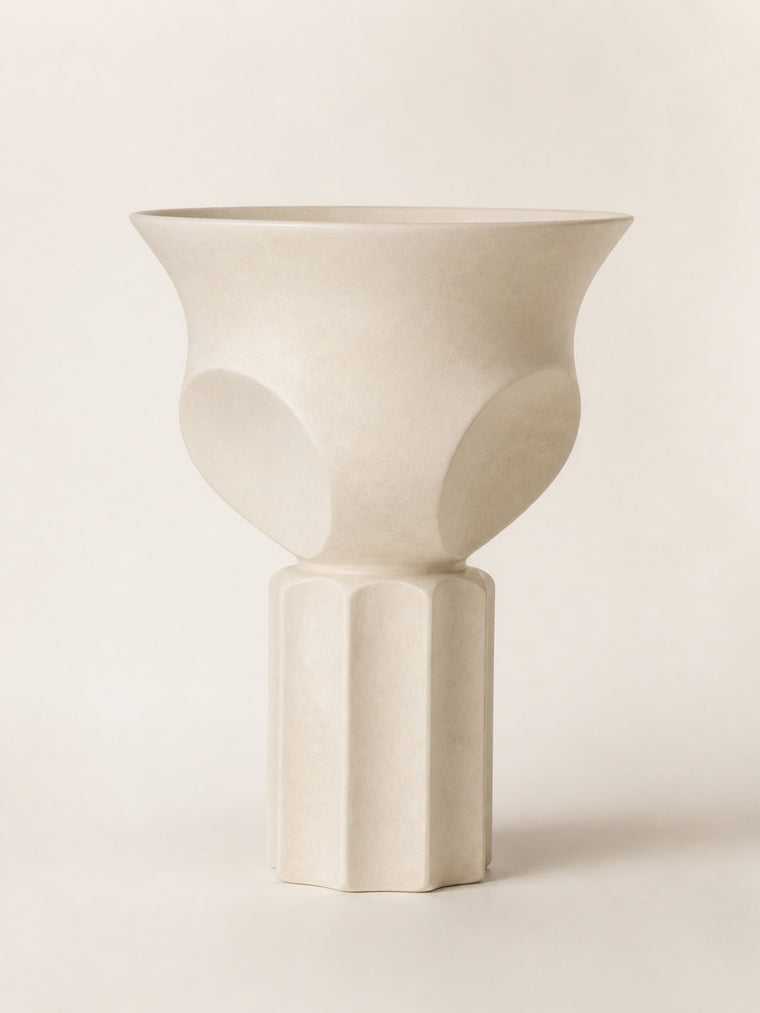 Cream Ceramic Sculptural Pedestal Vase