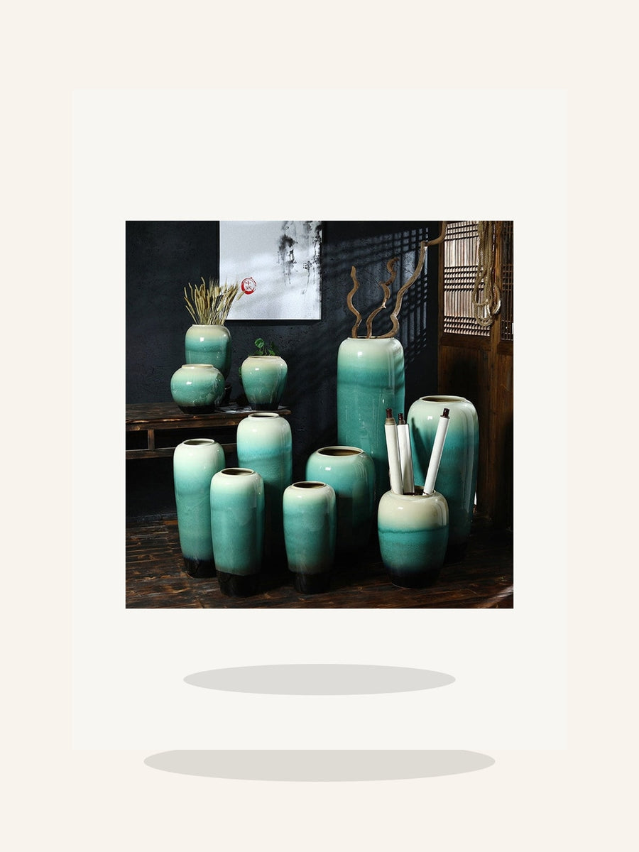 Emerald Green Jingdezhen Statement Floor Vase