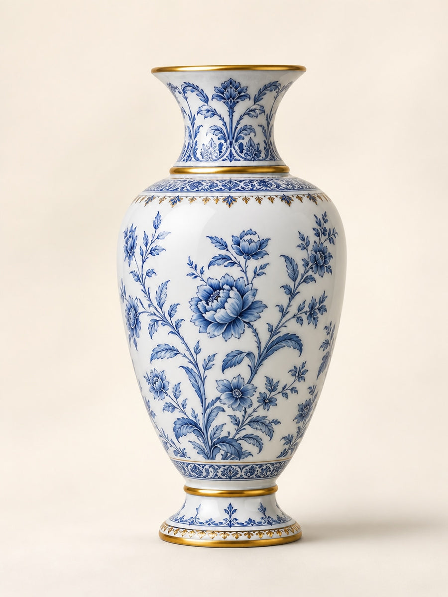 French Blue and White Gilded Porcelain Vase