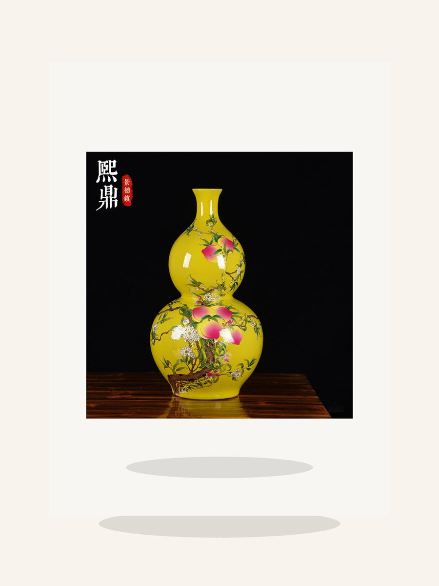 Large Yellow Gourd Porcelain Art Vase