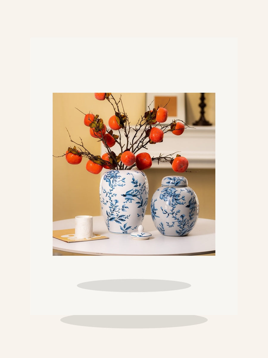 Neoclassical Swallow Motif Ceramic Vase and Jar